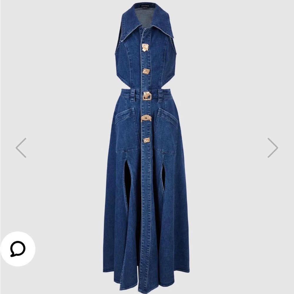 Denim Maxi Dress with Cutouts and Front Slit - Blue - Picture 8 of 9